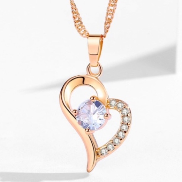 18k Gold Plated Heart & Faux Diamond Necklace in Rose Gold - Picture 4 of 5